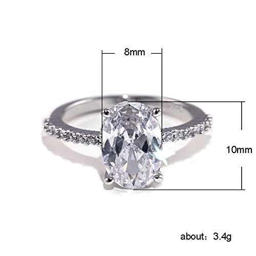 ZDIFDIC 3CT 925 Sterling Silver Engagement Rings Oval Cut Solitaire Cubic Zirconia CZ Wedding Promise Rings for Her Classic Simulated Diamond Bands for Women Size 6-10(6#), KE-TY22-BJ06