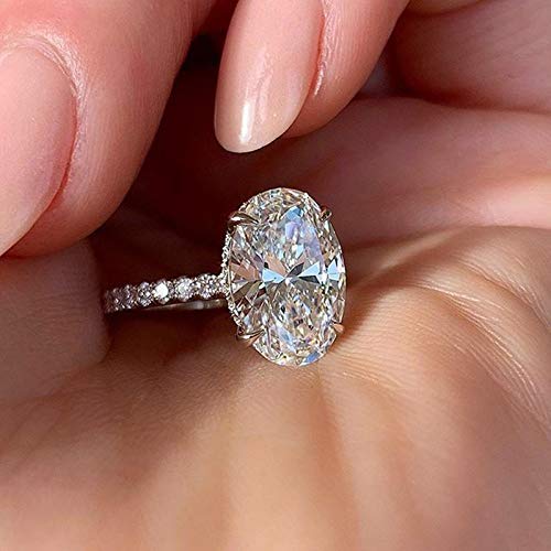 ZDIFDIC 3CT 925 Sterling Silver Engagement Rings Oval Cut Solitaire Cubic Zirconia CZ Wedding Promise Rings for Her Classic Simulated Diamond Bands for Women Size 6-10(6#), KE-TY22-BJ06