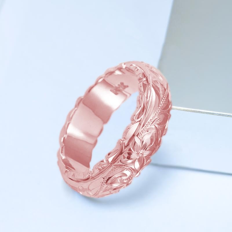ZDIFDIC Rose Gold Plated 925 Sterling Silver Hawaiian Princess Plumeria Flower Scroll Promise Ring Stackable Wedding Engagement Band Engraved Rose Flower Ring for Women(Rose Gold 10#), KE-RS22-JS10