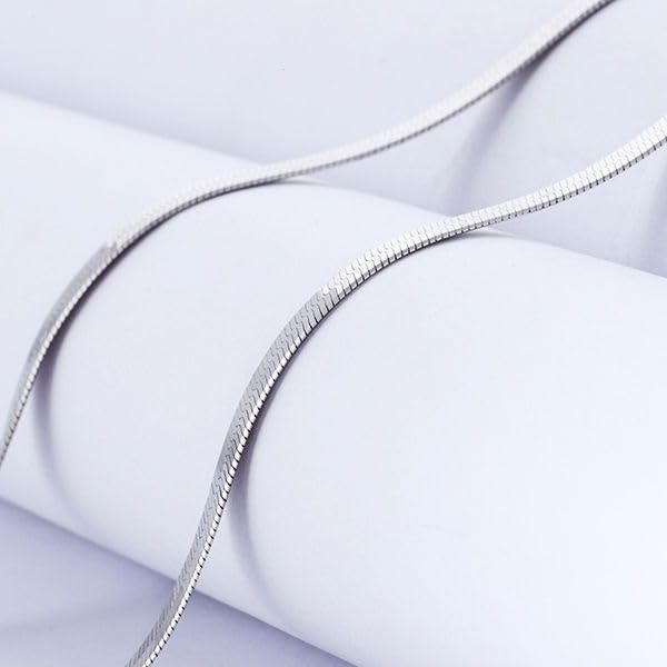 Minimalist 4MM Flat Snake Bone Chain Vintage Flat Chain Necklace Flexible 925 Sterling Silver Herringbone Flat Snake Magic Chain Necklace for Men Women Short Collarbone Blade Chain 18 inches