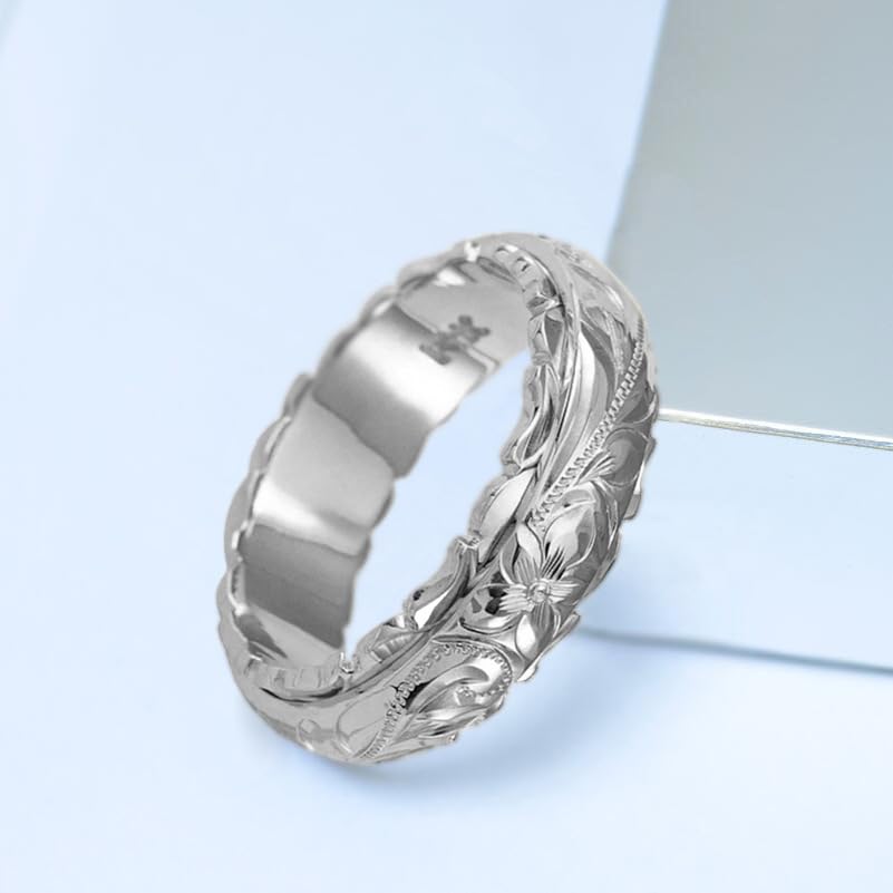 ZDIFDIC Rose Gold Plated 925 Sterling Silver Hawaiian Princess Plumeria Flower Scroll Promise Ring Stackable Wedding Engagement Band Engraved Rose Flower Ring for Women(Rose Gold 10#), KE-RS22-JS10