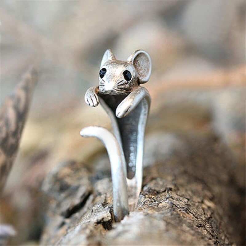 ZDIFDIC Cute Mouse Ring 925 Sterling Silver Cubic Zirconia Open Forefinger Ring Adjustable Animal Wrap Ring Jewelry Gift for Women Teen Girls, KE-R392-RS05