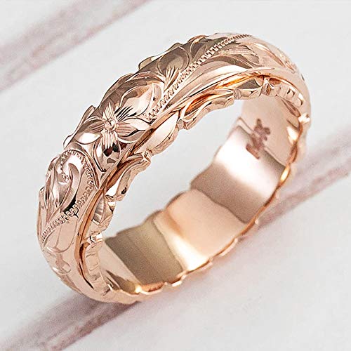 ZDIFDIC Rose Gold Plated 925 Sterling Silver Hawaiian Princess Plumeria Flower Scroll Promise Ring Stackable Wedding Engagement Band Engraved Rose Flower Ring for Women(Rose Gold 10#), KE-RS22-JS10