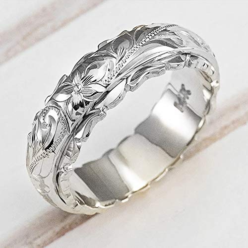 ZDIFDIC Rose Gold Plated 925 Sterling Silver Hawaiian Princess Plumeria Flower Scroll Promise Ring Stackable Wedding Engagement Band Engraved Rose Flower Ring for Women(Rose Gold 10#), KE-RS22-JS10