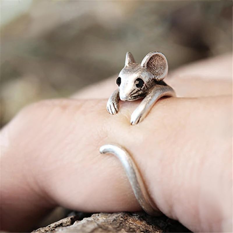 ZDIFDIC Cute Mouse Ring 925 Sterling Silver Cubic Zirconia Open Forefinger Ring Adjustable Animal Wrap Ring Jewelry Gift for Women Teen Girls, KE-R392-RS05
