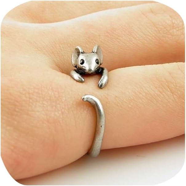 ZDIFDIC Cute Mouse Ring 925 Sterling Silver Cubic Zirconia Open Forefinger Ring Adjustable Animal Wrap Ring Jewelry Gift for Women Teen Girls, KE-R392-RS05