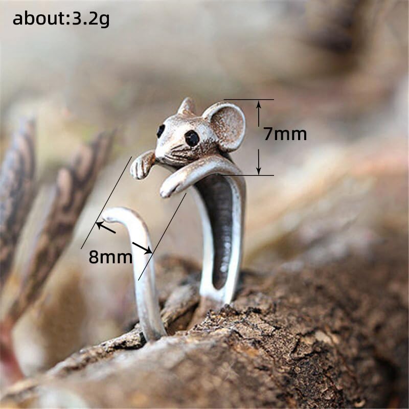 ZDIFDIC Cute Mouse Ring 925 Sterling Silver Cubic Zirconia Open Forefinger Ring Adjustable Animal Wrap Ring Jewelry Gift for Women Teen Girls, KE-R392-RS05