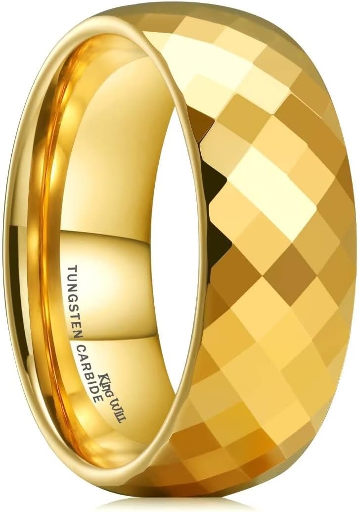 King Will Tungsten Carbide Wedding Band for Men Women-4/6/8mm Width 14K Gold Plated Tungsten Wedding Ring Matte Brushed & High Polished Style Comfort Fit Wedding Band Size 6-14