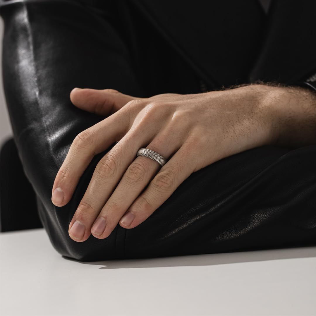 Snake Skin Unusual Mens Wedding Band Ring in Oxidized Silver, Vintage 925 Sterling Silver Rings For Men, Unique Mens Jewelry For Husband, Boyfriend Gifts For Him - Comfort Fit - Gothic