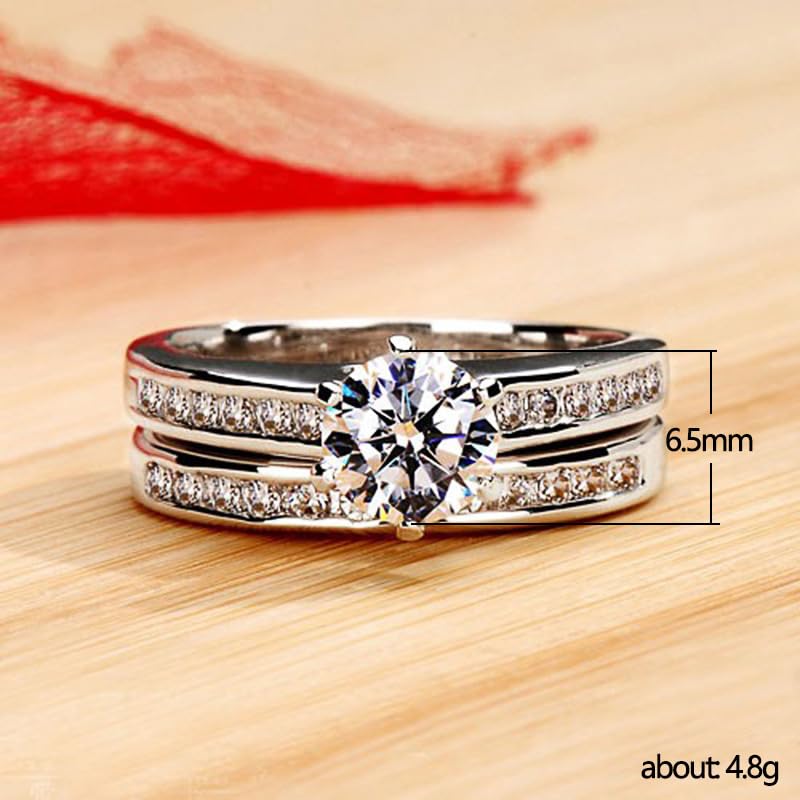 Classic 1.5CT 925 Sterling Silver Engagement Rings for Couples Sets Wedding Eternity Bridal Band Ring Set Simulated Diamond Stackable Halo CZ Cubic Zirconia Anniversary Princess for Women Size 6