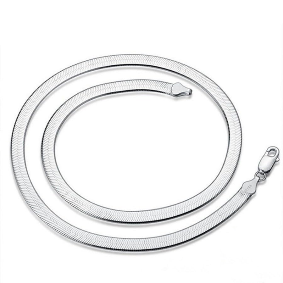 Minimalist 4MM Flat Snake Bone Chain Vintage Flat Chain Necklace Flexible 925 Sterling Silver Herringbone Flat Snake Magic Chain Necklace for Men Women Short Collarbone Blade Chain 18 inches