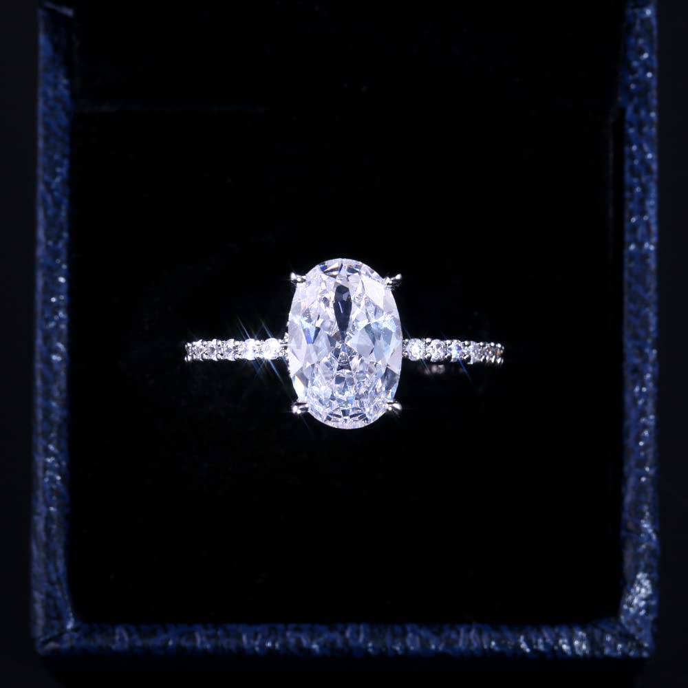 ZDIFDIC 3CT 925 Sterling Silver Engagement Rings Oval Cut Solitaire Cubic Zirconia CZ Wedding Promise Rings for Her Classic Simulated Diamond Bands for Women Size 6-10(6#), KE-TY22-BJ06
