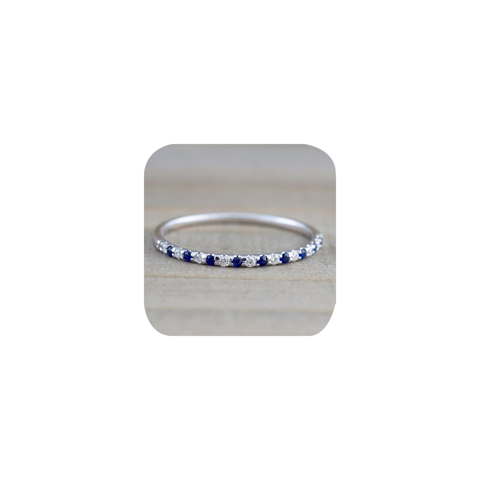 1mm Wedding Band Cubic Zirconia Half Eternity Stackable Engagement Ring Thin Simple Dainty Sapphire 925 Sterling Silver Plated CZ Simulated Diamond Midi Rings for Women Comfort Fit Size 8