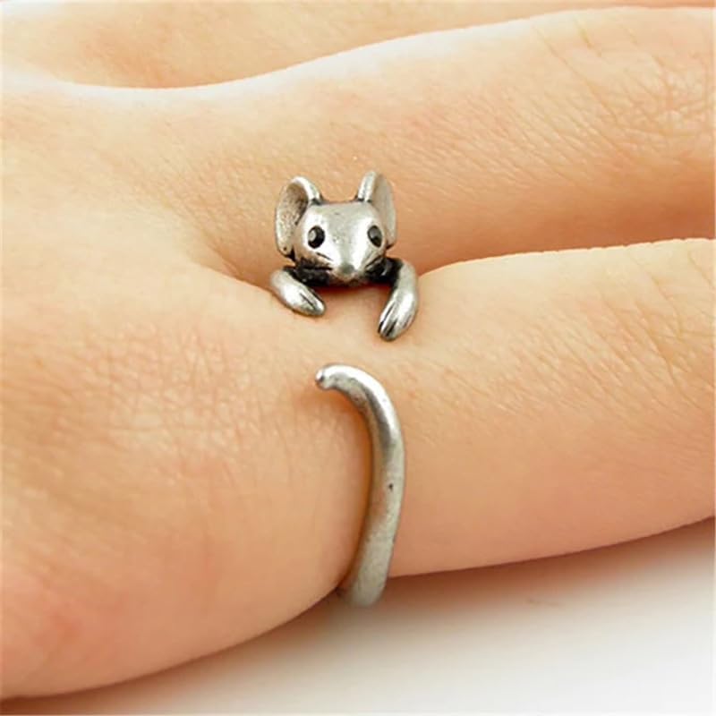 ZDIFDIC Cute Mouse Ring 925 Sterling Silver Cubic Zirconia Open Forefinger Ring Adjustable Animal Wrap Ring Jewelry Gift for Women Teen Girls, KE-R392-RS05