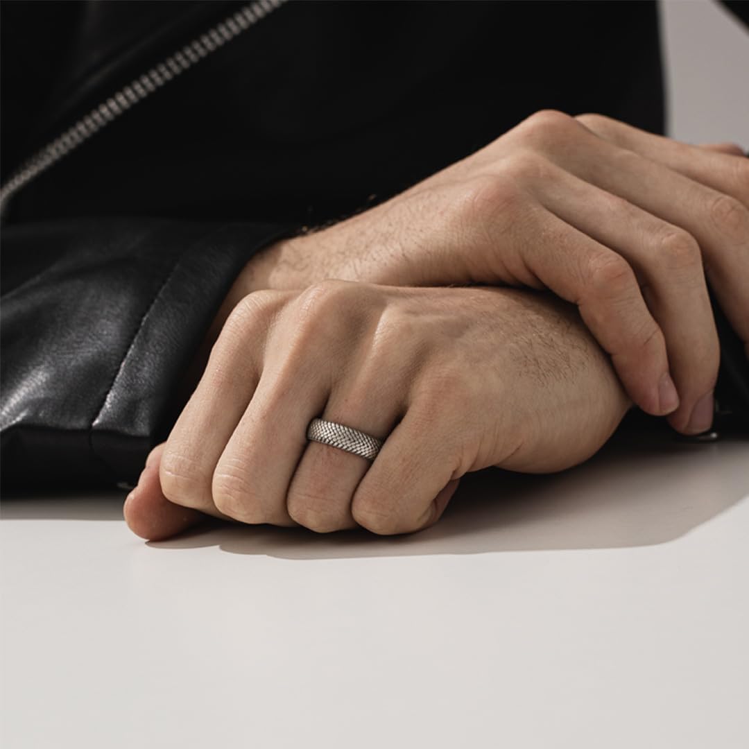 Snake Skin Unusual Mens Wedding Band Ring in Oxidized Silver, Vintage 925 Sterling Silver Rings For Men, Unique Mens Jewelry For Husband, Boyfriend Gifts For Him - Comfort Fit - Gothic