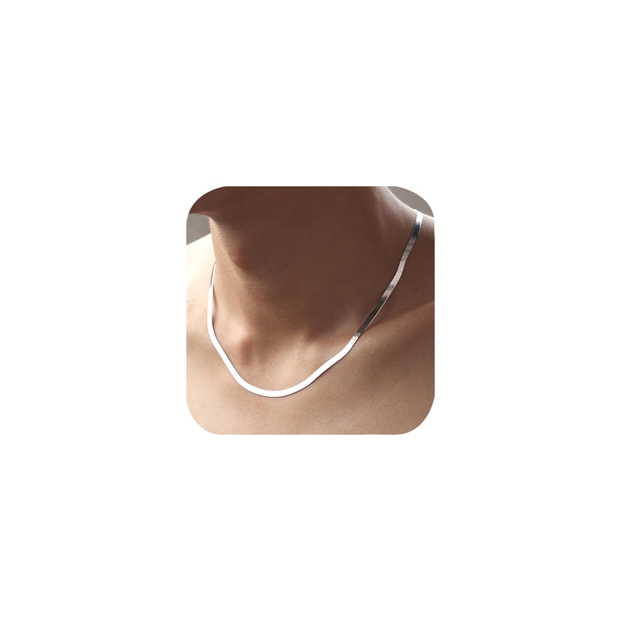 Minimalist 4MM Flat Snake Bone Chain Vintage Flat Chain Necklace Flexible 925 Sterling Silver Herringbone Flat Snake Magic Chain Necklace for Men Women Short Collarbone Blade Chain 18 inches