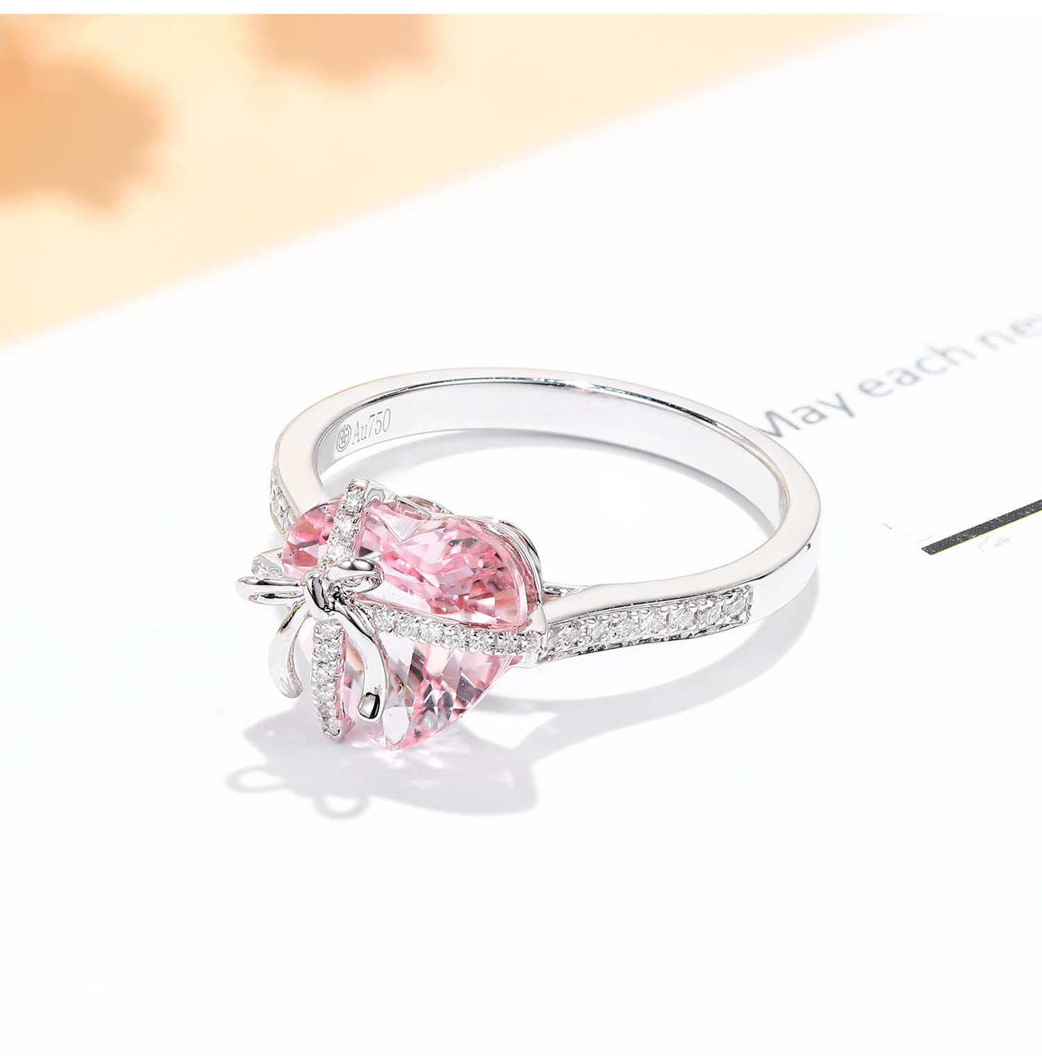 Dainty Cute 925 Silver Pink Heart Shaped Zircon Ring Bow Tie Ring for Women Anniversary Wedding Engagement Promise Rings CZ Diamond Eternity Band Opening Adjustable Ring (Pink)