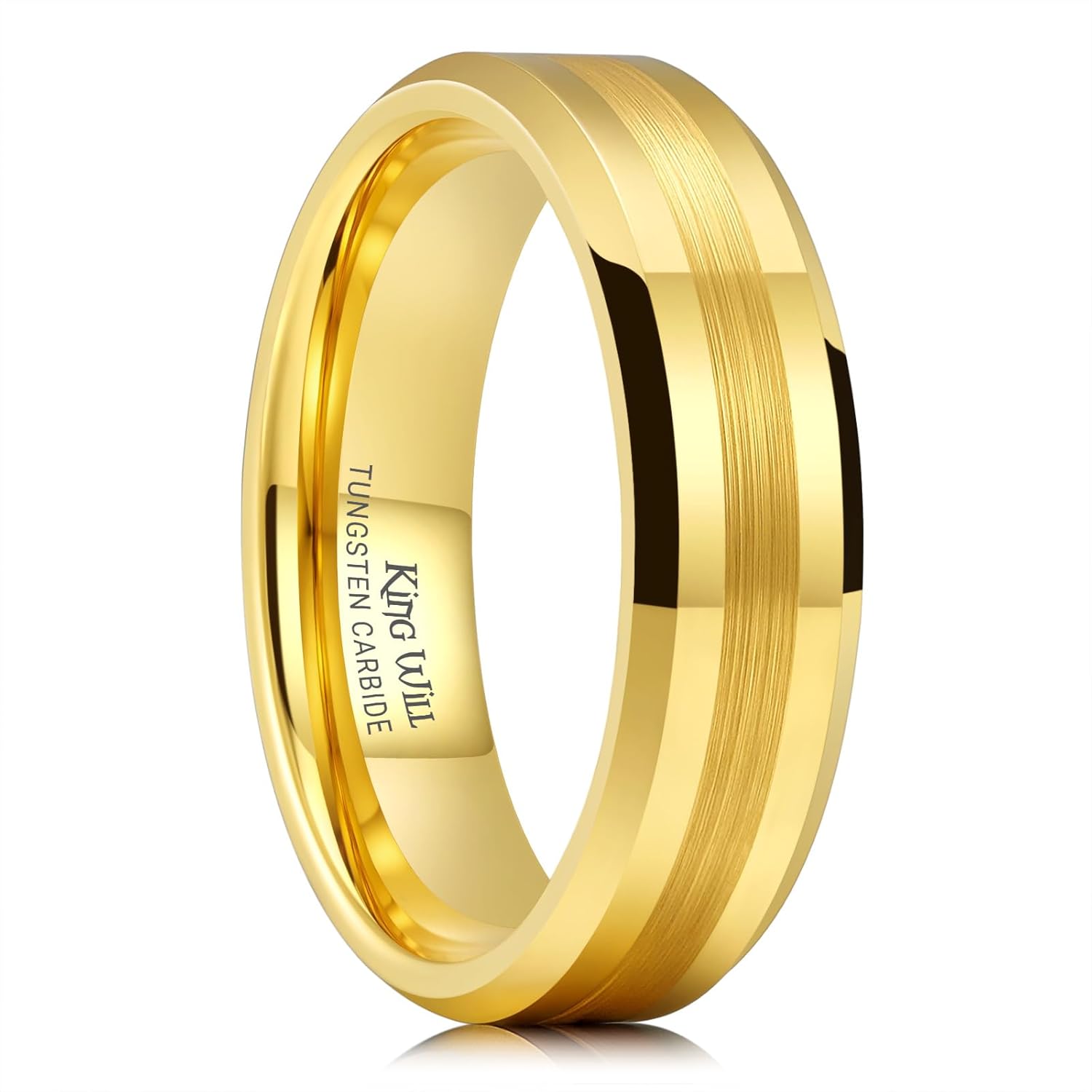 King Will Tungsten Carbide Wedding Band for Men Women-4/6/8mm Width 14K Gold Plated Tungsten Wedding Ring Matte Brushed & High Polished Style Comfort Fit Wedding Band Size 6-14