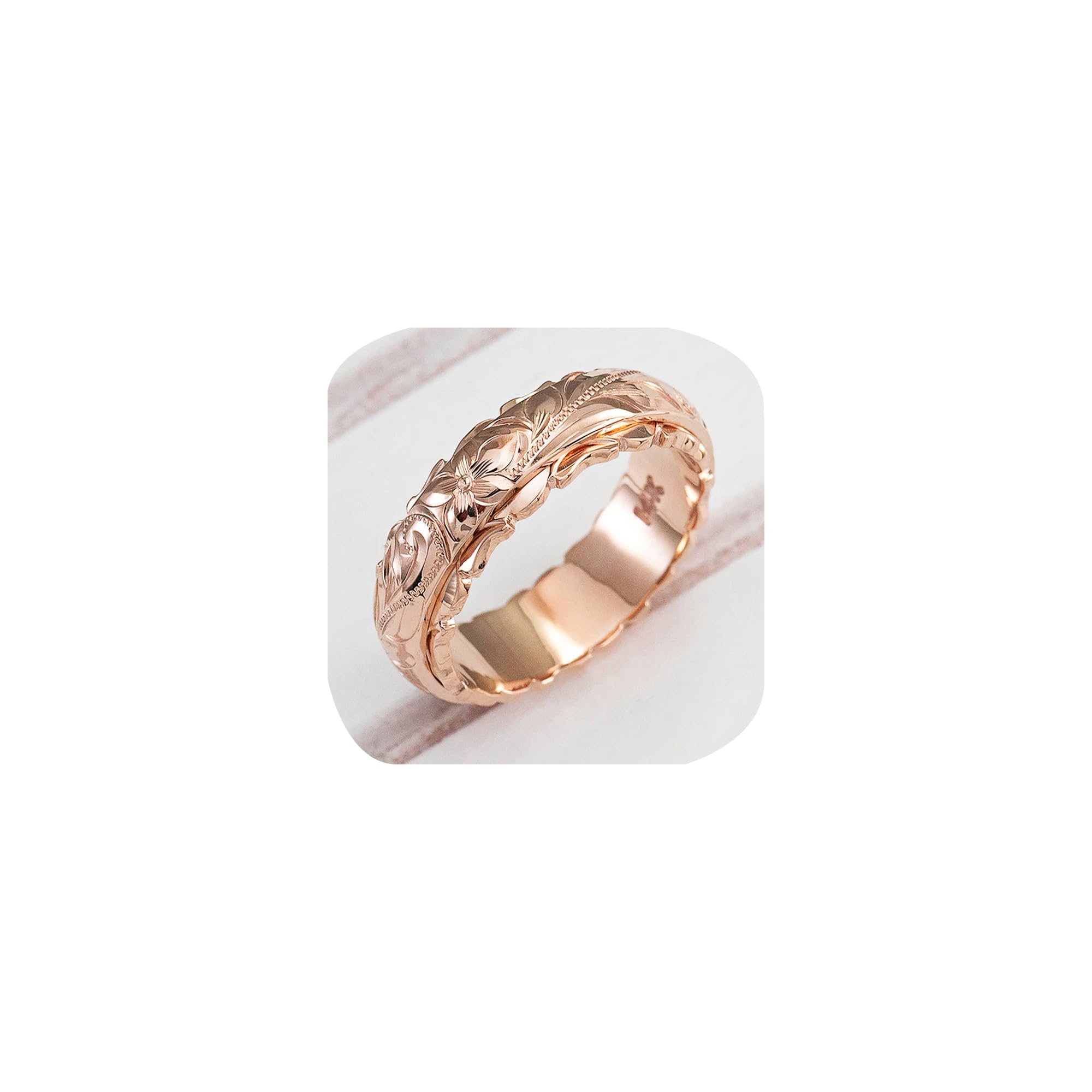 ZDIFDIC Rose Gold Plated 925 Sterling Silver Hawaiian Princess Plumeria Flower Scroll Promise Ring Stackable Wedding Engagement Band Engraved Rose Flower Ring for Women(Rose Gold 10#), KE-RS22-JS10
