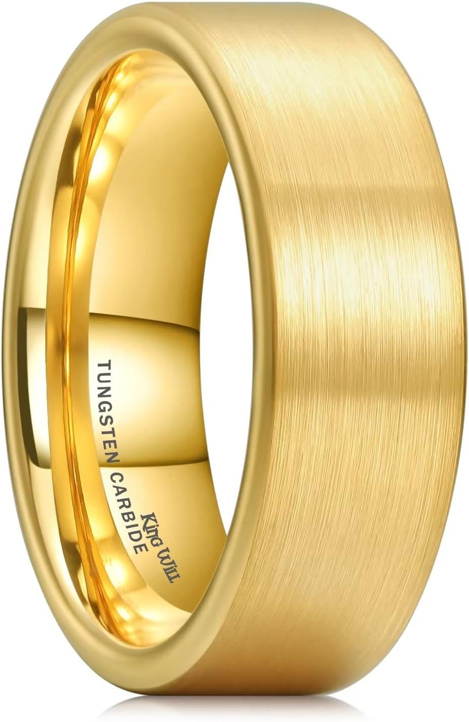 King Will Tungsten Carbide Wedding Band for Men Women-4/6/8mm Width 14K Gold Plated Tungsten Wedding Ring Matte Brushed & High Polished Style Comfort Fit Wedding Band Size 6-14