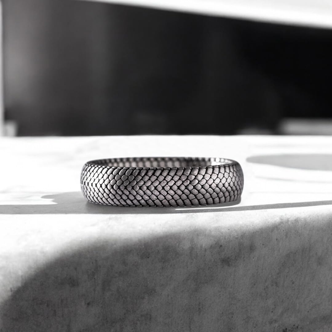 Snake Skin Unusual Mens Wedding Band Ring in Oxidized Silver, Vintage 925 Sterling Silver Rings For Men, Unique Mens Jewelry For Husband, Boyfriend Gifts For Him - Comfort Fit - Gothic
