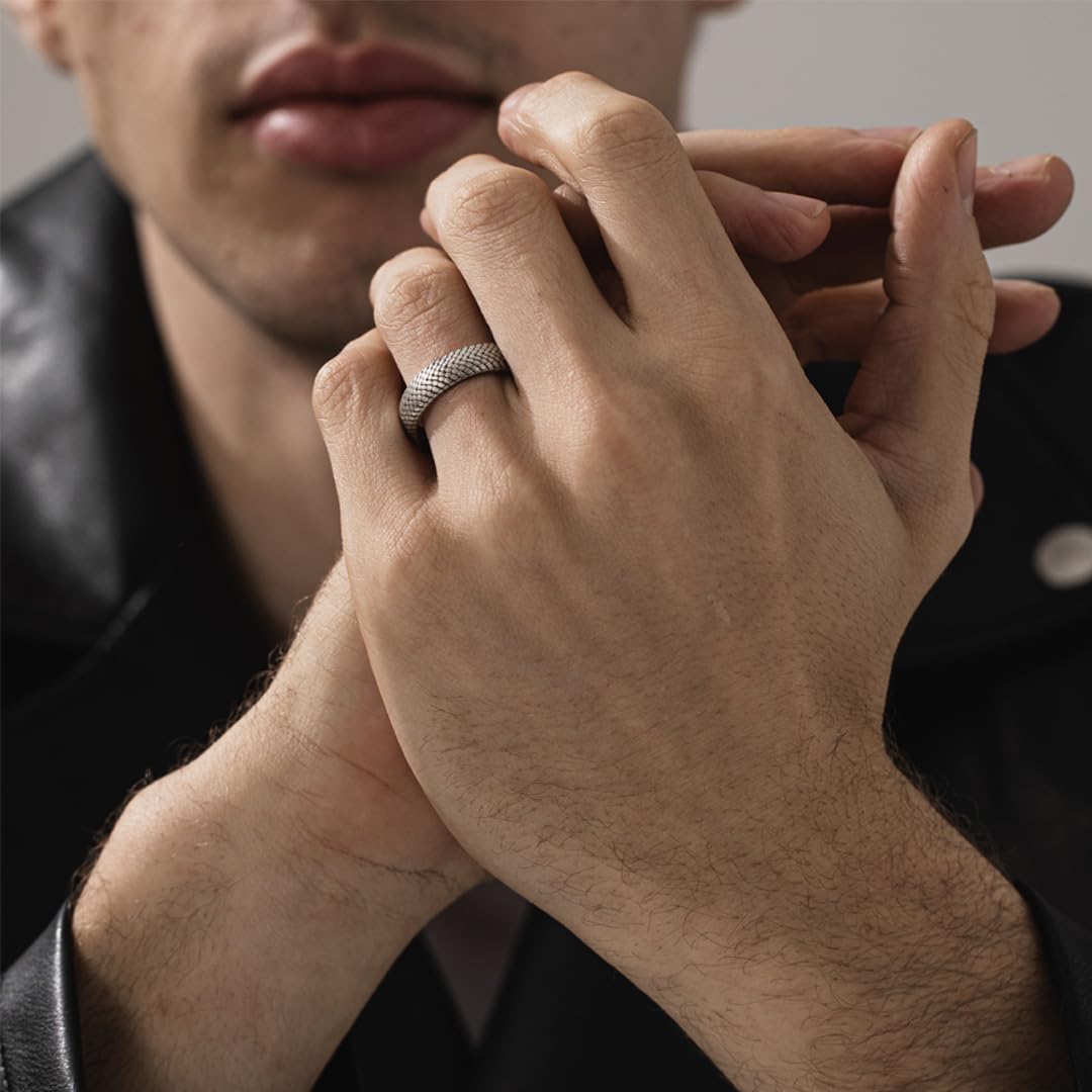 Snake Skin Unusual Mens Wedding Band Ring in Oxidized Silver, Vintage 925 Sterling Silver Rings For Men, Unique Mens Jewelry For Husband, Boyfriend Gifts For Him - Comfort Fit - Gothic
