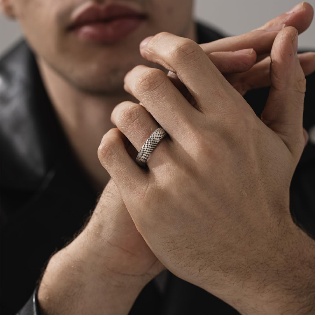 Snake Skin Unusual Mens Wedding Band Ring in Oxidized Silver, Vintage 925 Sterling Silver Rings For Men, Unique Mens Jewelry For Husband, Boyfriend Gifts For Him - Comfort Fit - Gothic
