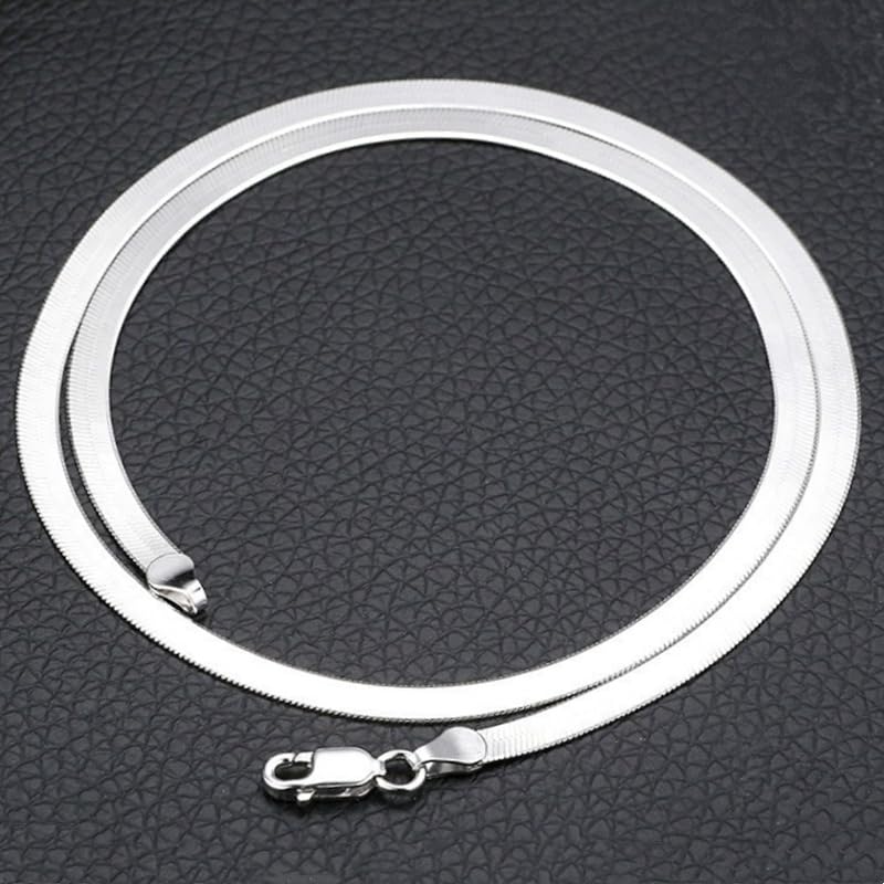Minimalist 4MM Flat Snake Bone Chain Vintage Flat Chain Necklace Flexible 925 Sterling Silver Herringbone Flat Snake Magic Chain Necklace for Men Women Short Collarbone Blade Chain 18 inches