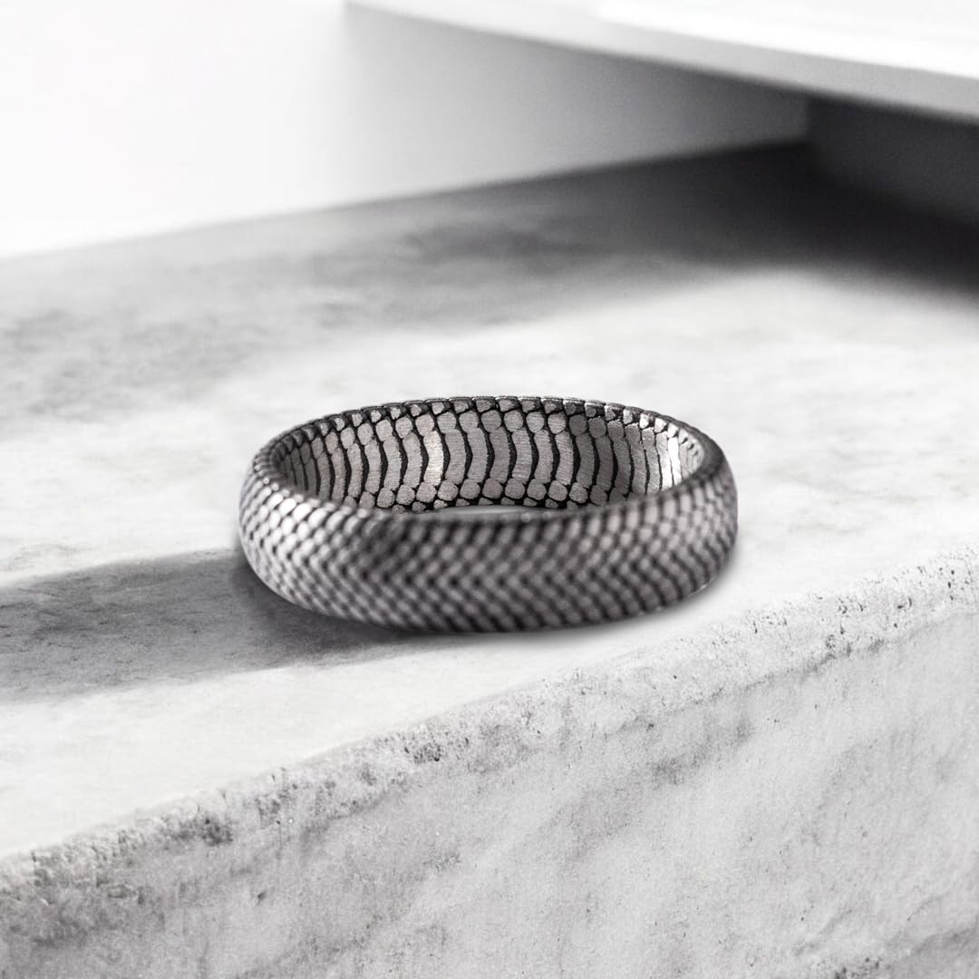 Snake Skin Unusual Mens Wedding Band Ring in Oxidized Silver, Vintage 925 Sterling Silver Rings For Men, Unique Mens Jewelry For Husband, Boyfriend Gifts For Him - Comfort Fit - Gothic