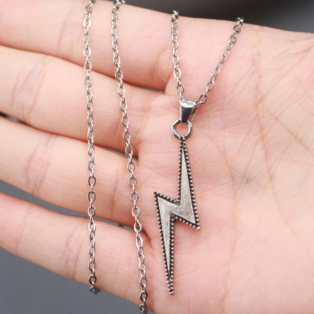 Luminous Glow in The Dark Pendant Necklace Lightning Bolt Necklace Thunder Minimalist Vintage Antique Stainless Steel Locomotive Street Punk Hip Hop Pendant Necklace for Men Women