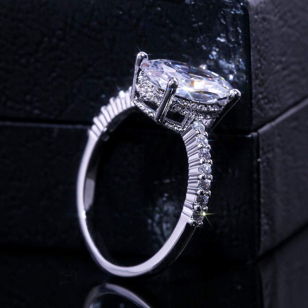ZDIFDIC 3CT 925 Sterling Silver Engagement Rings Oval Cut Solitaire Cubic Zirconia CZ Wedding Promise Rings for Her Classic Simulated Diamond Bands for Women Size 6-10(6#), KE-TY22-BJ06