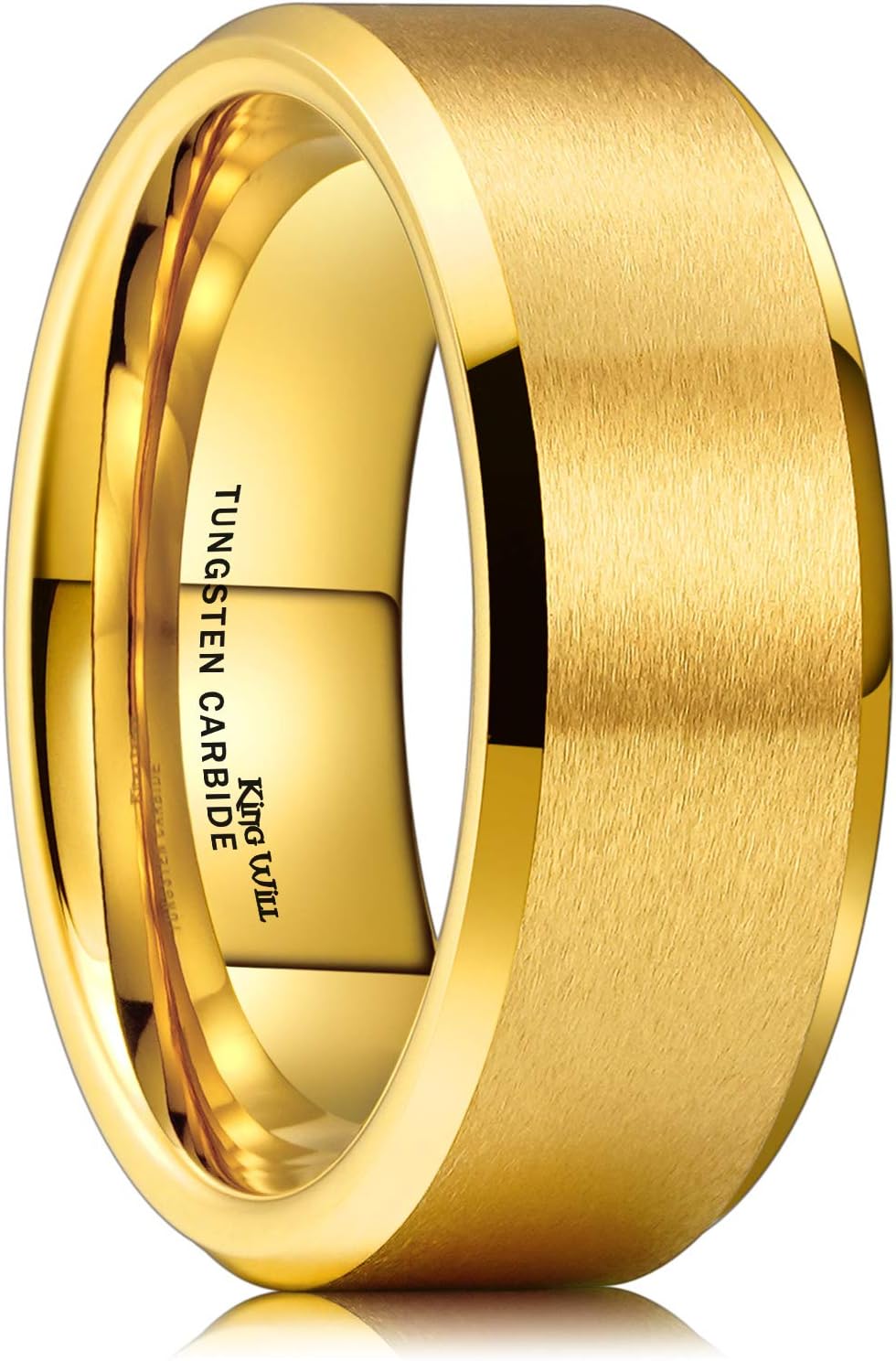 King Will Tungsten Carbide Wedding Band for Men Women-4/6/8mm Width 14K Gold Plated Tungsten Wedding Ring Matte Brushed & High Polished Style Comfort Fit Wedding Band Size 6-14