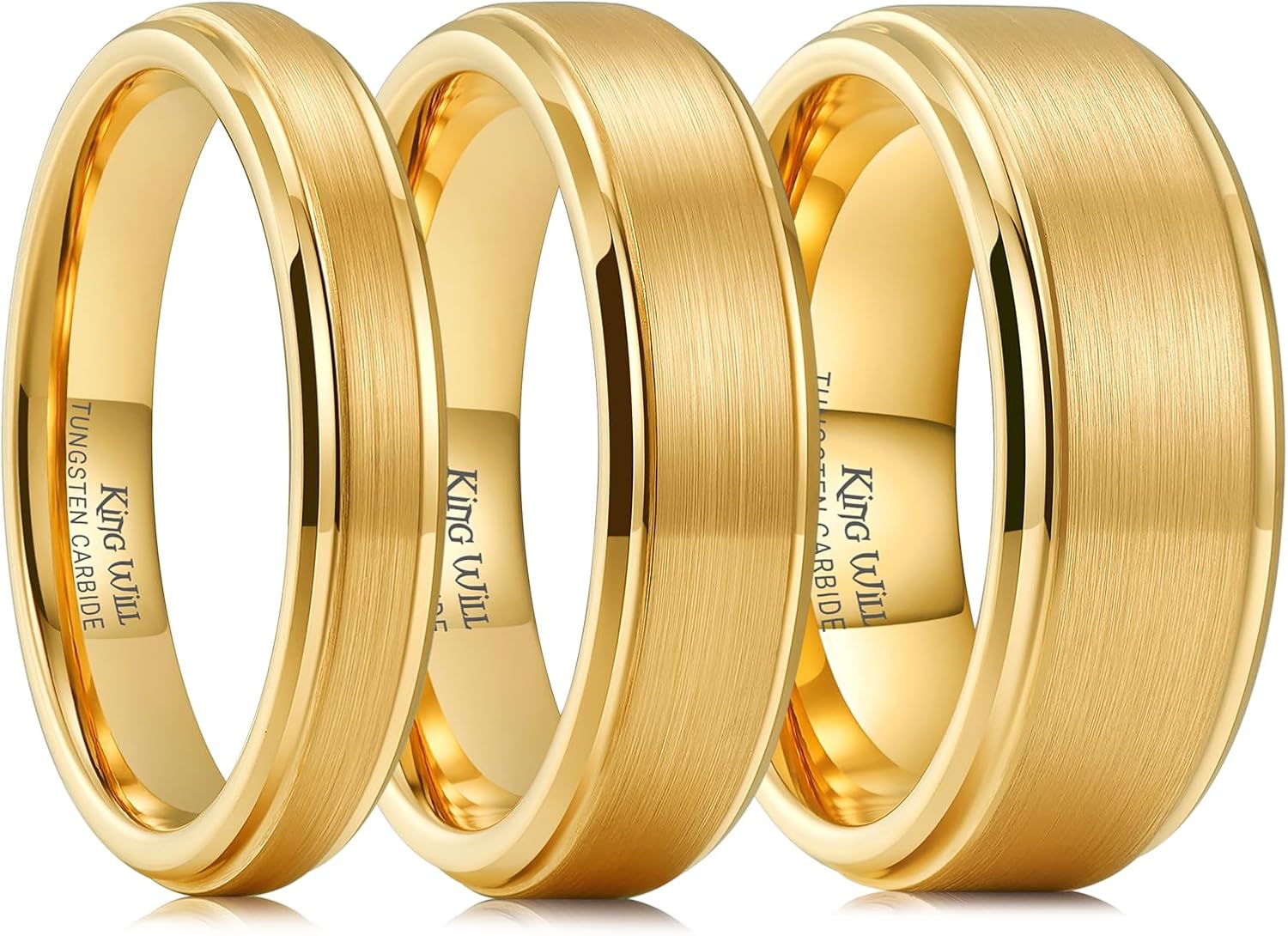 King Will Tungsten Carbide Wedding Band for Men Women-4/6/8mm Width 14K Gold Plated Tungsten Wedding Ring Matte Brushed & High Polished Style Comfort Fit Wedding Band Size 6-14