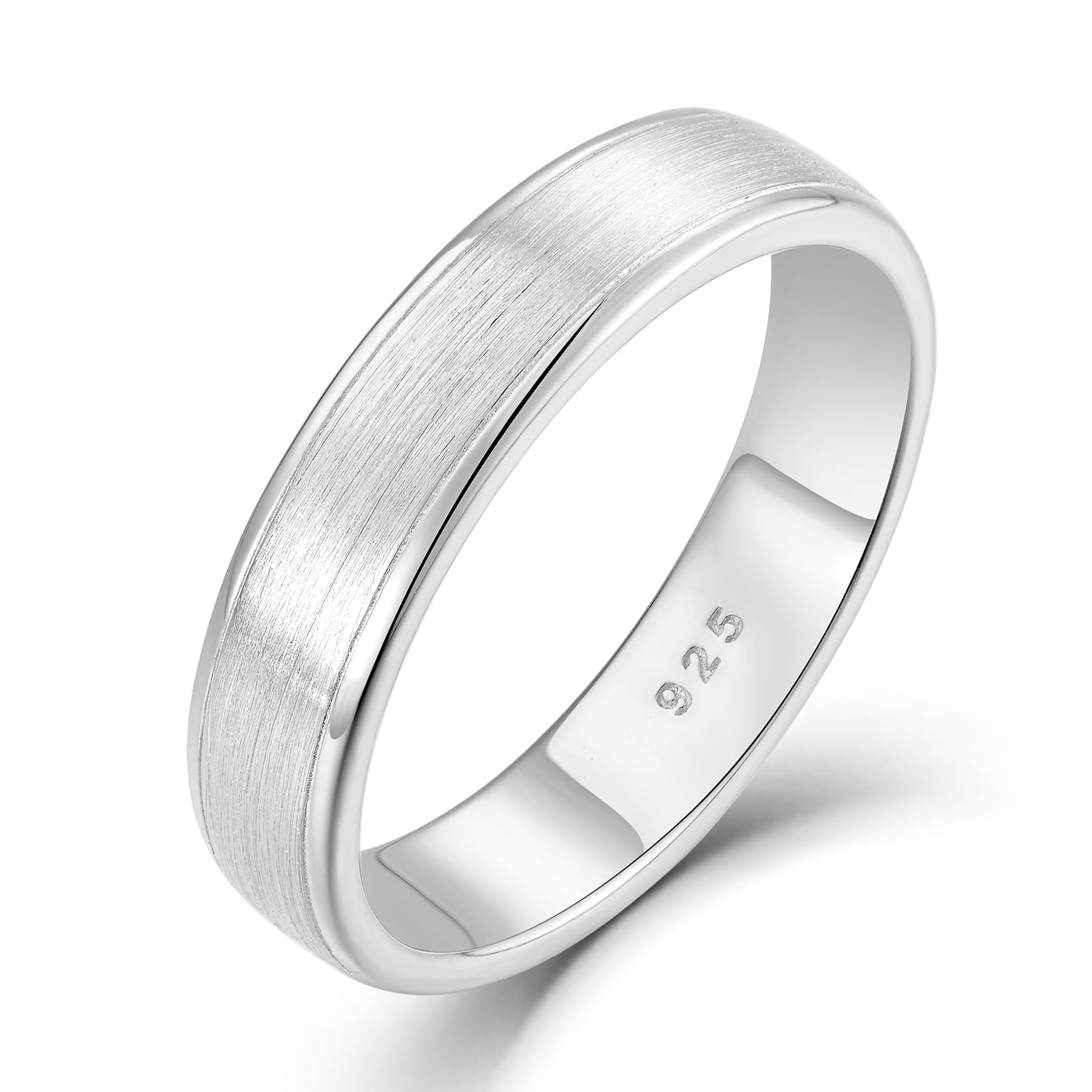 STARCHENIE 5mm Wedding Band Solid 925 Sterling Silver Ring for Men & Women Brushed Matte Finish Beveled Polished Edge Comfort Fit