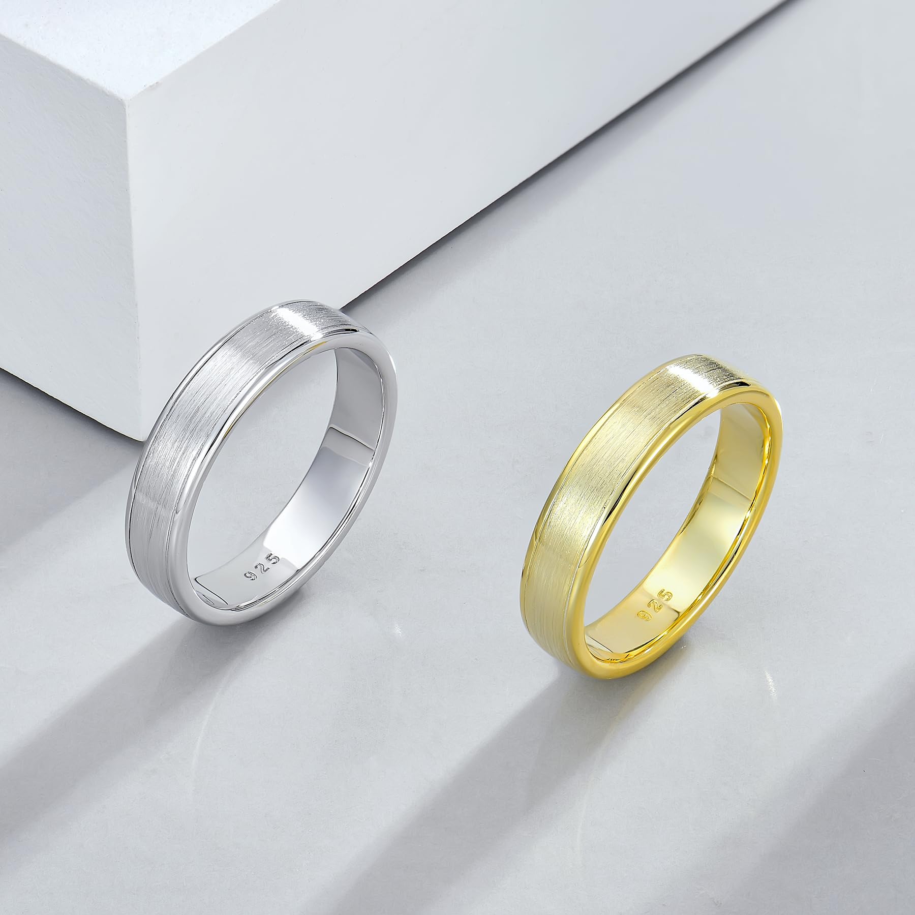 STARCHENIE 5mm Wedding Band Solid 925 Sterling Silver Ring for Men & Women Brushed Matte Finish Beveled Polished Edge Comfort Fit