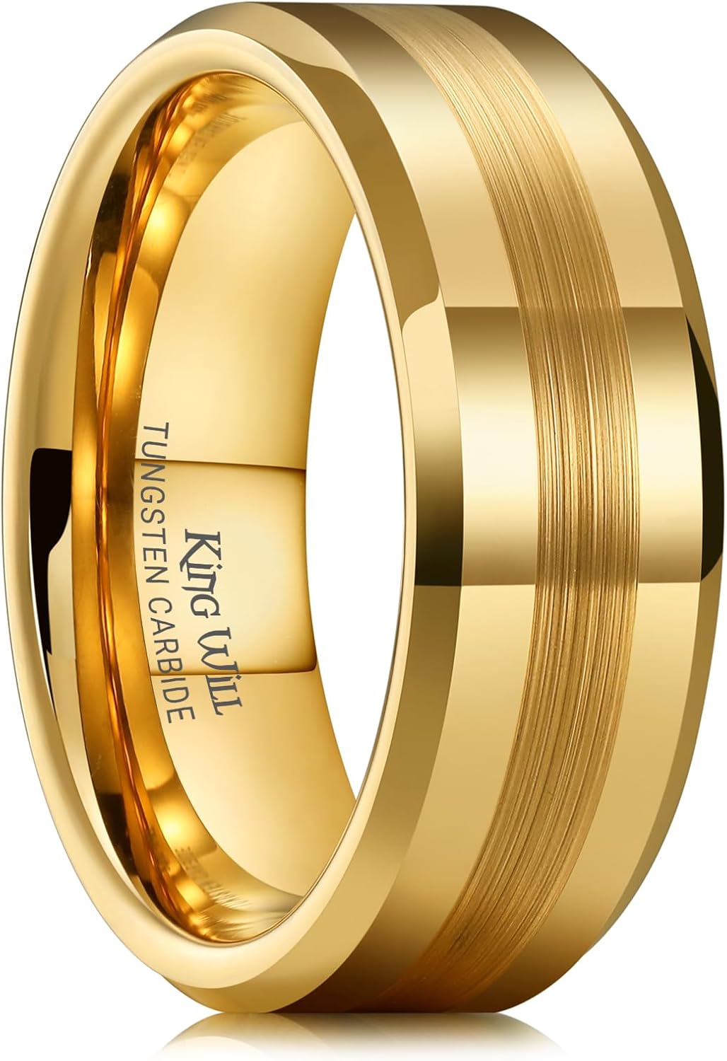 King Will Tungsten Carbide Wedding Band for Men Women-4/6/8mm Width 14K Gold Plated Tungsten Wedding Ring Matte Brushed & High Polished Style Comfort Fit Wedding Band Size 6-14