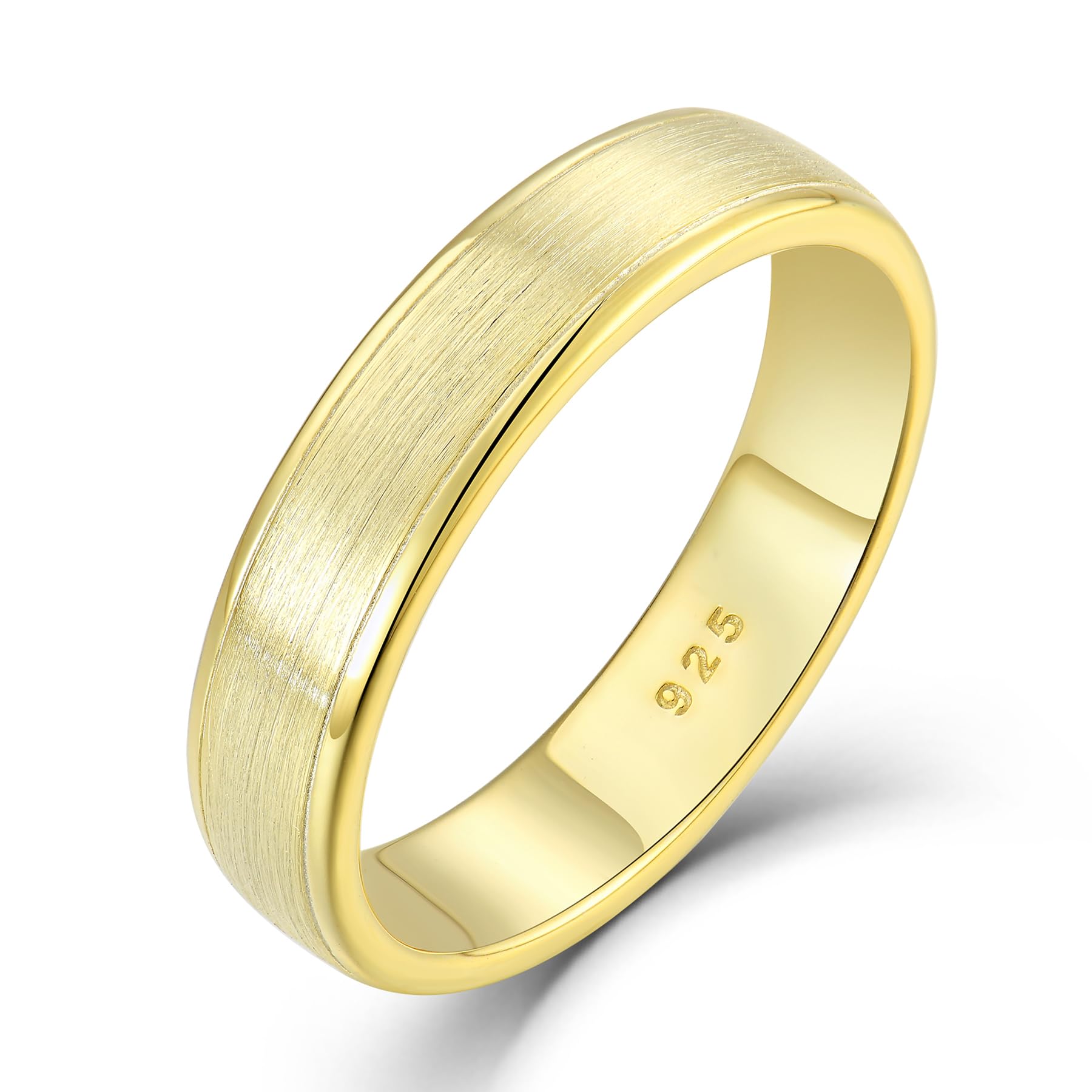 STARCHENIE 5mm Wedding Band Solid 925 Sterling Silver Ring for Men & Women Brushed Matte Finish Beveled Polished Edge Comfort Fit