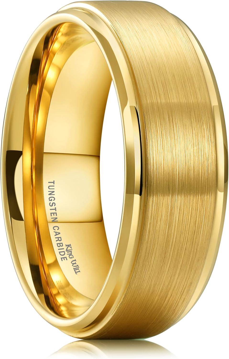 King Will Tungsten Carbide Wedding Band for Men Women-4/6/8mm Width 14K Gold Plated Tungsten Wedding Ring Matte Brushed & High Polished Style Comfort Fit Wedding Band Size 6-14